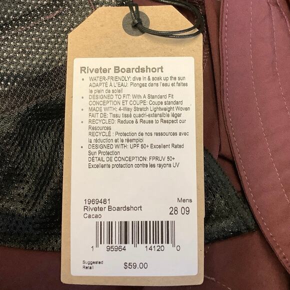 prAna Size 28 Cacao 9” Riveter Boardshort Swimming Trunks Drawstring N11-12 - Picture 9 of 10